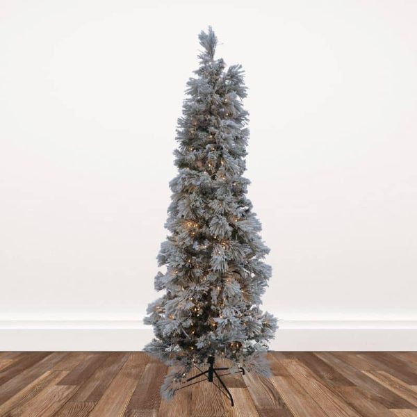 7.5-foot Slim Flocked Long Needle Pine Artificial Christmas Tree