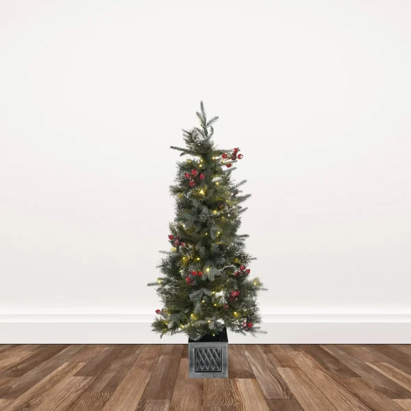 4.5-foot Decorated Pine Porch Tree Pre-lit with 100 Dual Color 5mm L.E.D. Lights