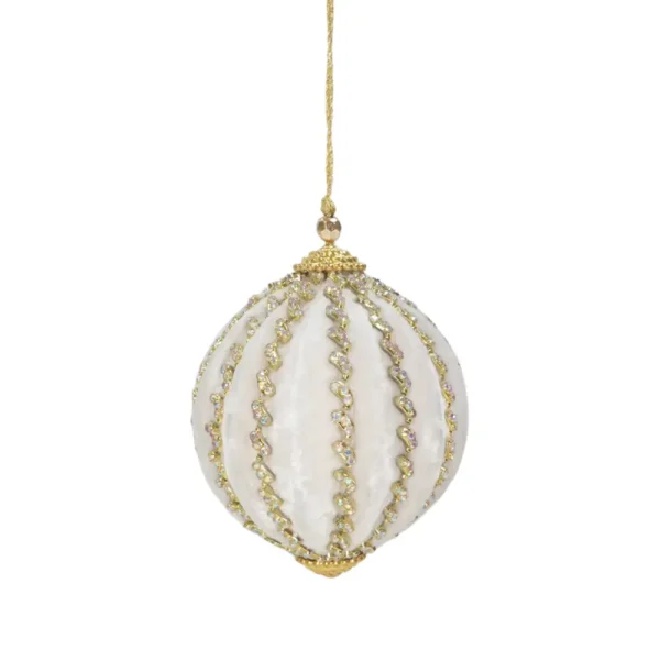 Ivory Velvet and Light Gold Ornament 4"