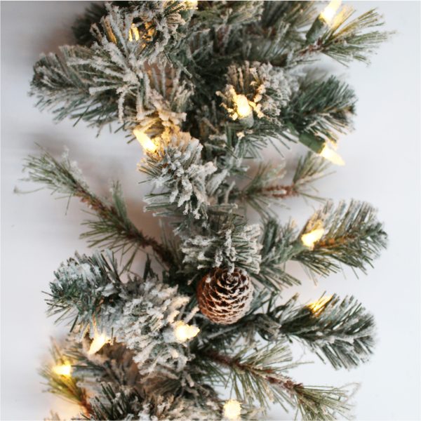 9-foot Snowy Spruce Artificial Christmas Garland Pre-lit with 100 Clear Incandescent Lights