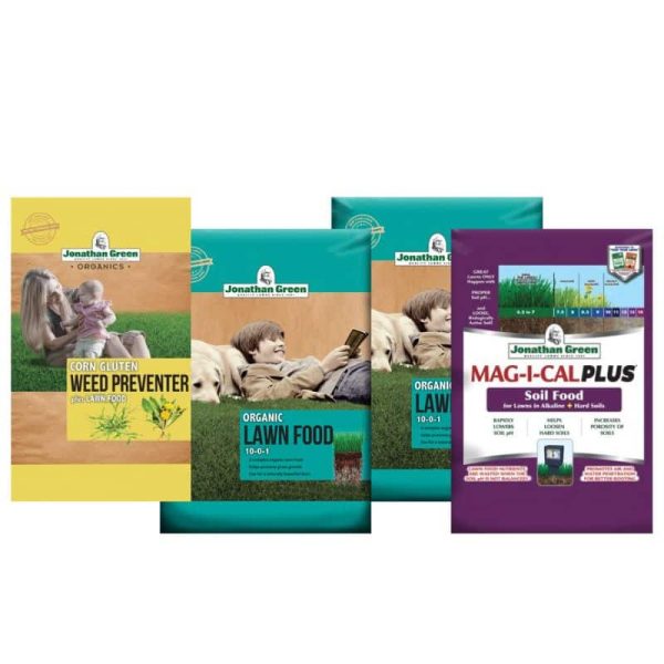 The Jonathan Green Organic Lawn & Soil Annual Lawn Care Program covers 5,000 square feet.